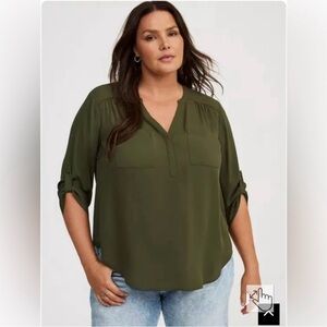 TORRID Harper 3/4 Sleeve Green Blouse for Women